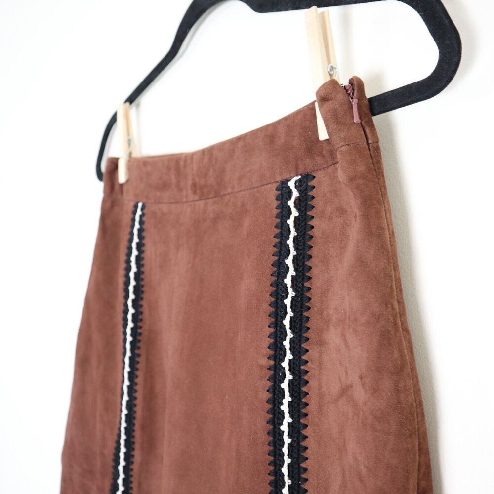 Claudie Pierlot US 4 Suede A Line Skirt Crochet Brown 70s Style Cottagecore - Picture 6 of 11